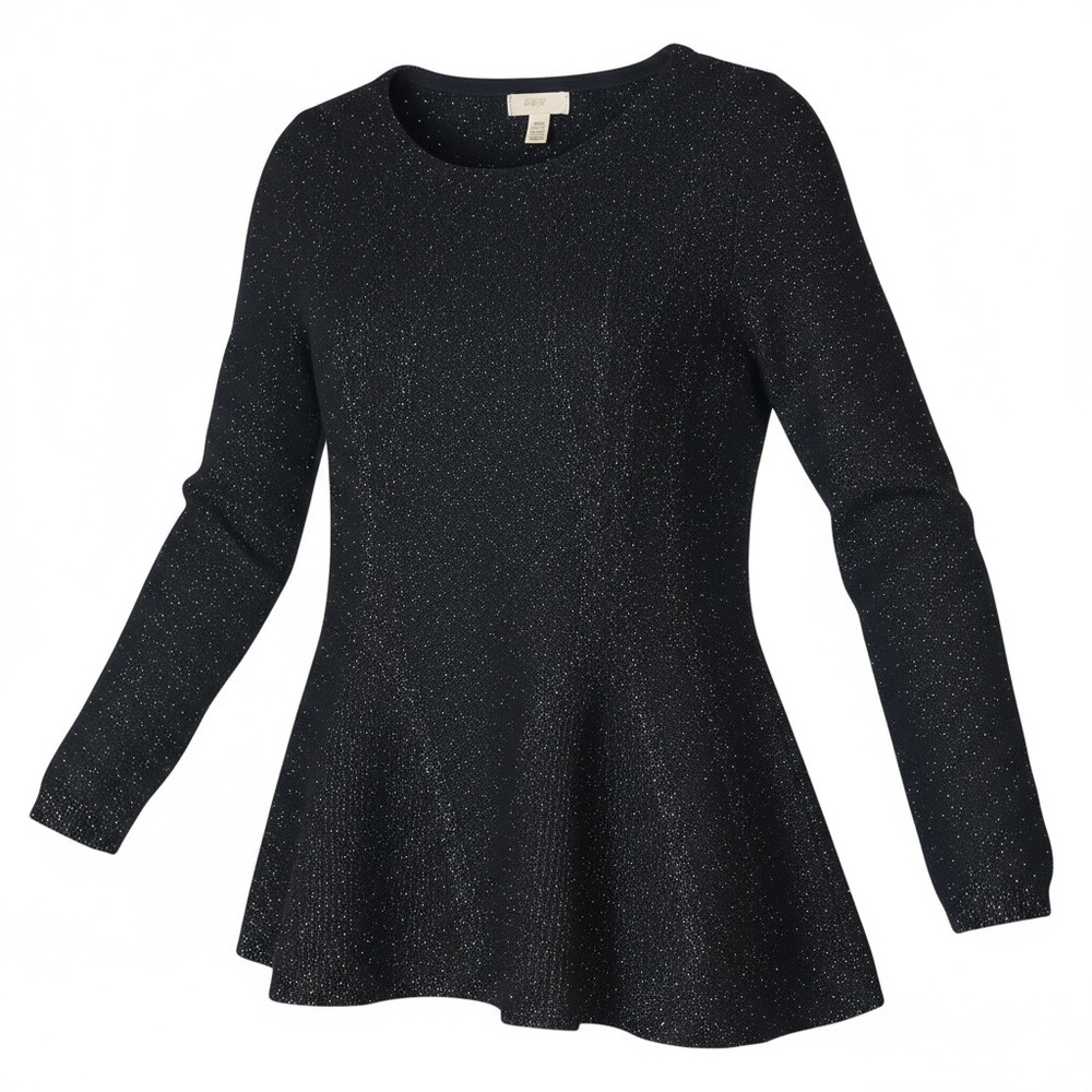 Cupio Black Metallic Knit Sweater Long Sleeve Shimmer‎ Top Women’s Small